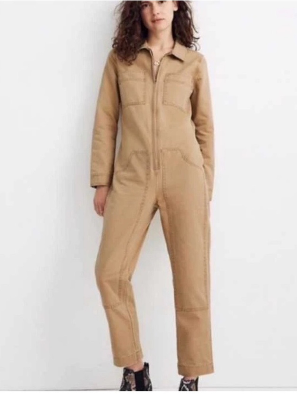 Madewell Tan Zip-Front Utility Jumpsuit